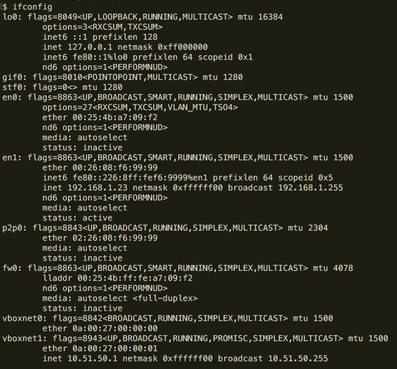 shell ifconfig